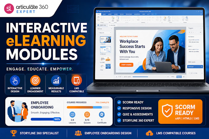 build interactive elearning training onboarding course modules in articulate 360