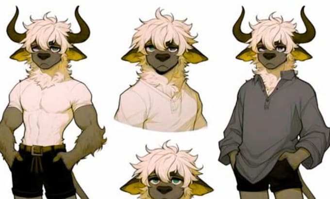create detailed fursona reference sheet and character turnaround
