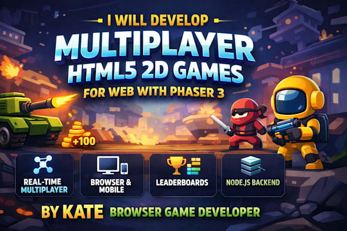 develop multiplayer HTML5 2d game for web browser using phaser 3, javascript