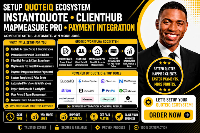 setup instantquote clienthub mapmeasure pro payment integration on quoteiq