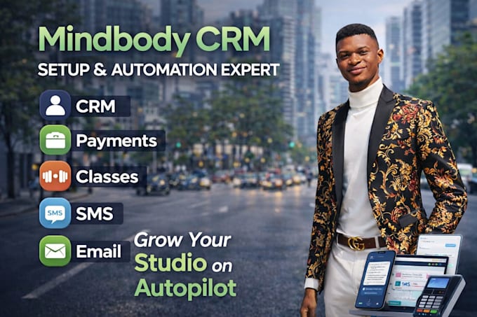 setup mindbody crm, payment gateway, classess automate sms and email mindbody