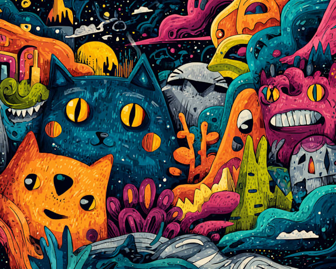 design vibrant graffiti style digital illustrations