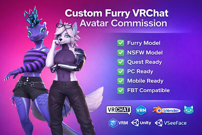 Create custom 3d furry vrchat avatar commission, fursona nsfw character ...