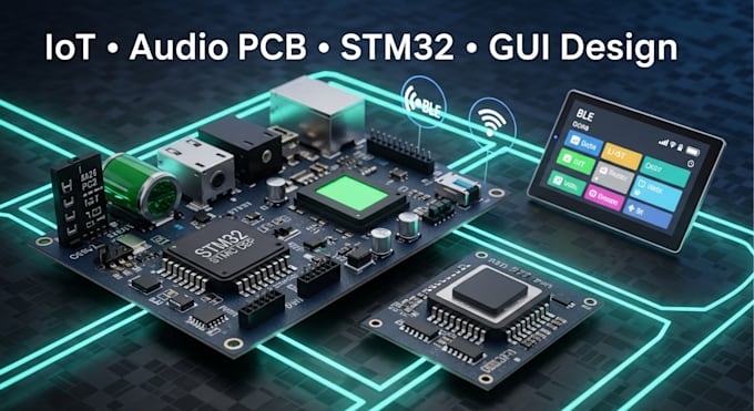 do embedded system for iot audio pcb, stm32 gui, ble and power systems pa