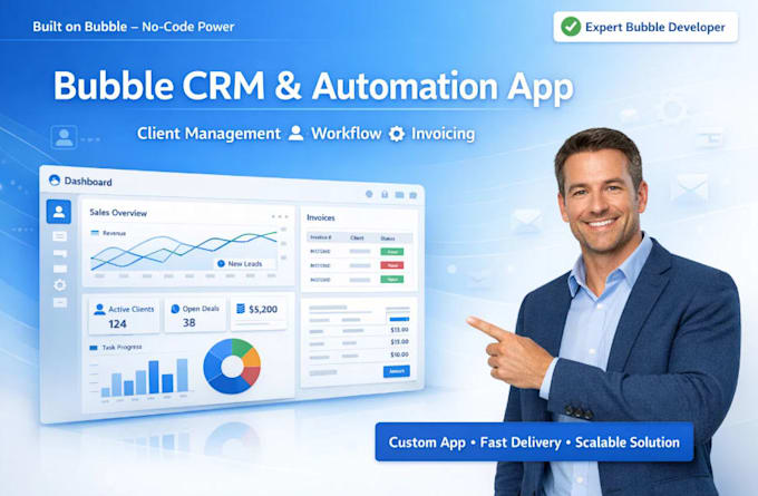 develop bubble client management app with CRM, workflow, automation, invoicing