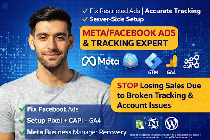 fix facebook ads issues, setup meta pixel, ga4 and conversion API tracking