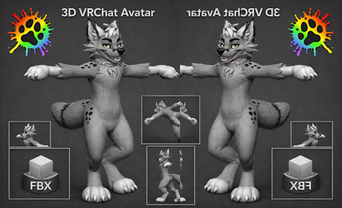 custom vrchat furry avatar commission, quest compatible full body tracking nsfw