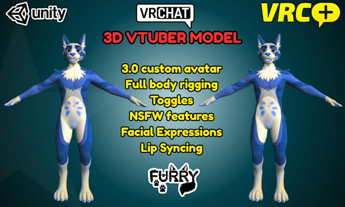 create realistic furry vrchat avatar, 3d vtuber model, pc and quest compatible