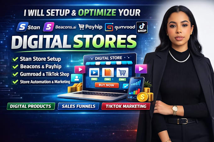 setup and optimize stan store, beacons, payhip and gumroad