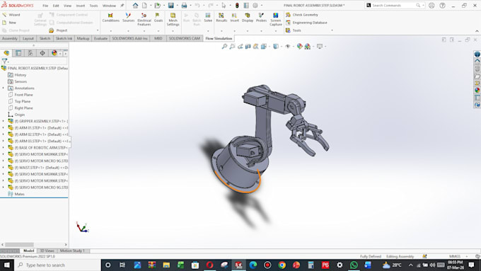 design and simulate robotic arm