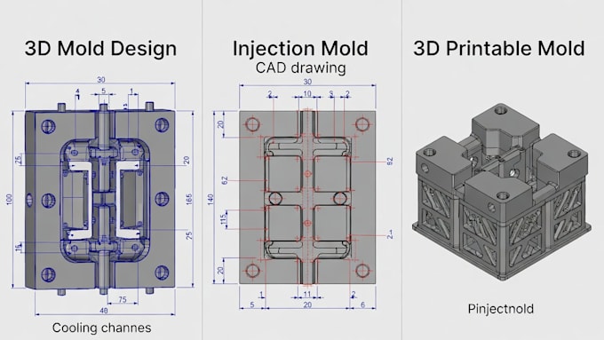 create 3d mold design ,injection mold cad product design and 3d printable molds