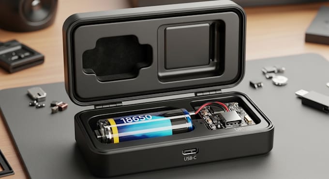 design compact bluetooth audio case with battery, usb c ,product ready enclosure