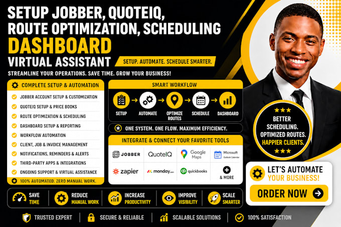 setup jobber quoteiq route optimization scheduling  dashboard virtual assistant