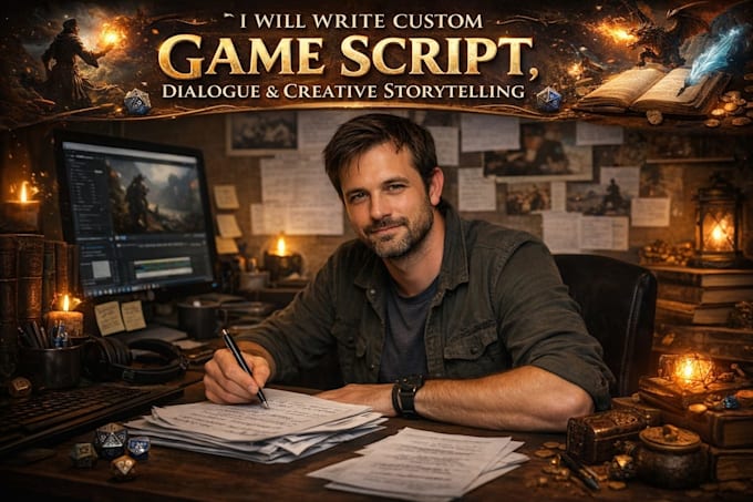 write custom game script, dialogue and creative storytelling