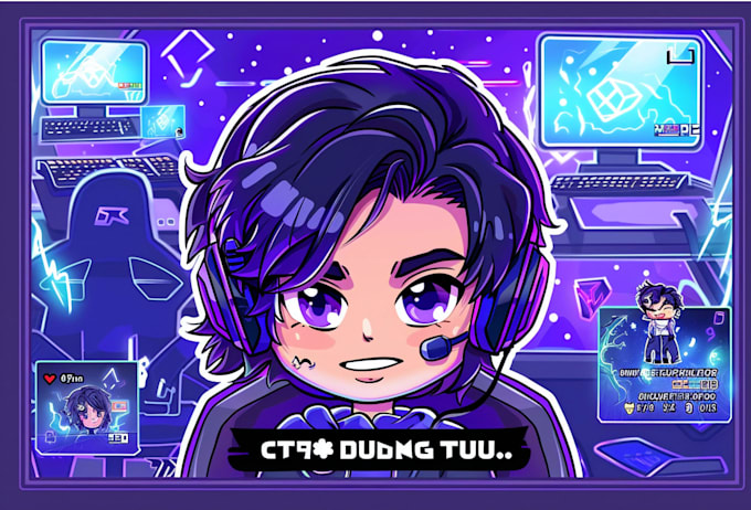 create chibi logo, banner, panels, pfp, emotes for twitch