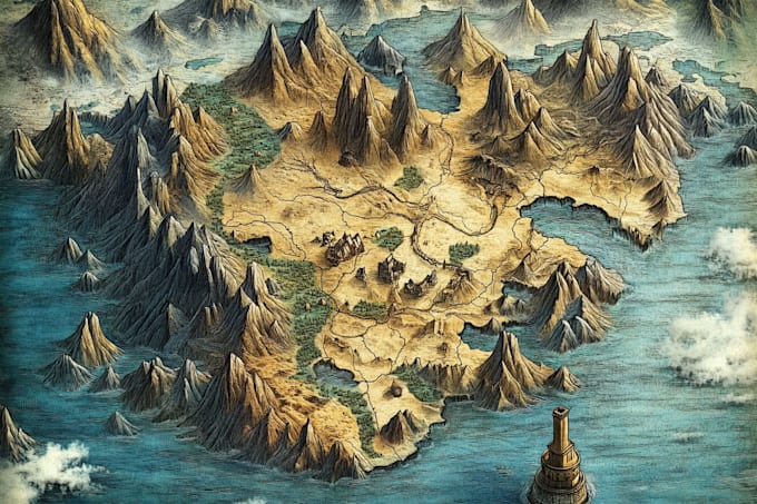 draw a fantasy map with digital watercolors