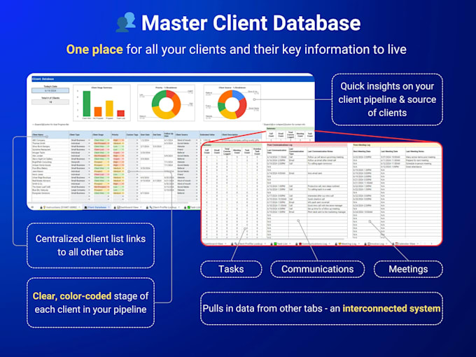 client tracker CRM template dashboard google sheets excel business CRM system
