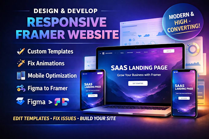 design and develop responsive framer website edit framer template fix animation