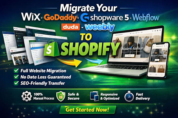 migrate clone your wix godaddy shopware 5 webflow duda weebly to shopify