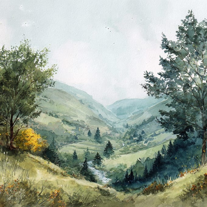 draw a watercolor landscape illustration