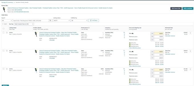 create amazon listings, and fix variation issues