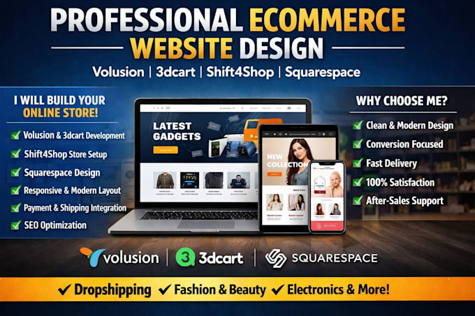 create develop volusion 3dcart shift4shop squarespace commerce website design
