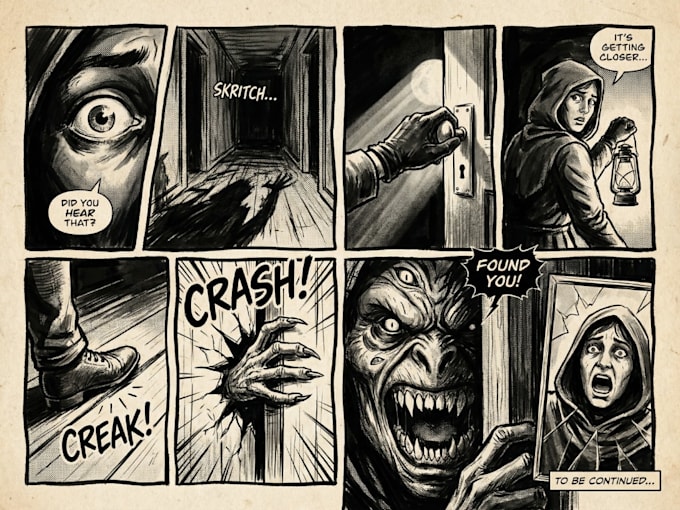 create custom comic panel, comic strip illustration with sequential art layout