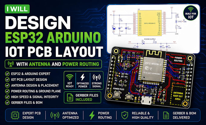 design esp32 arduino iot pcb layout with antenna and power routing