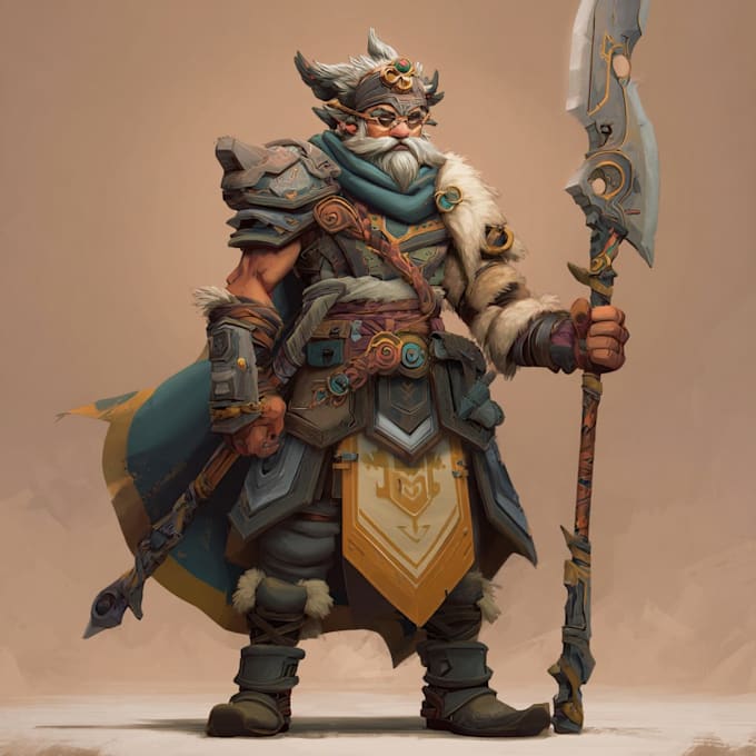 do original fantasy character concept with weapons and armor
