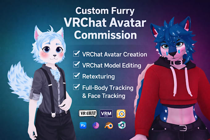 do 3d vrchat avatar, custom anime furry vtuber quest compatible sdk3 physbones