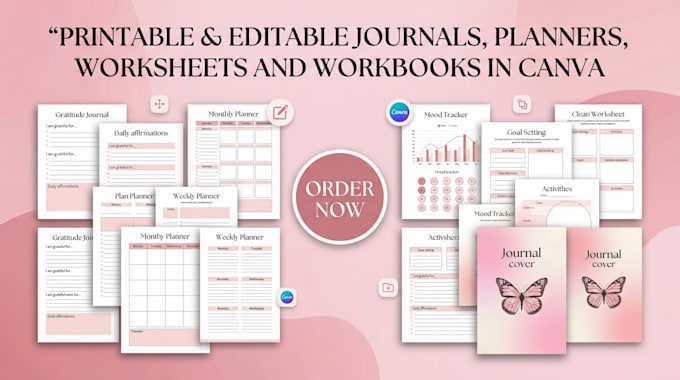 design printable and digital journal planners and canva notebook worksheet