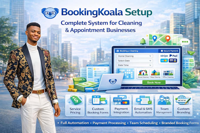 build a full bookingkoala system for cleaning, home services, and appointment