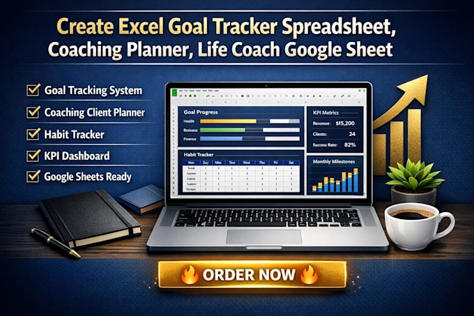 create excel goal tracker spreadsheet, coaching planner, life coach google sheet