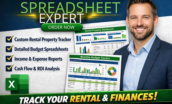 custom excel spreadsheet template, budget tracker or rental property spreadsheet