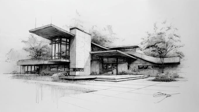 create a high quality architectural hand drawn sketch