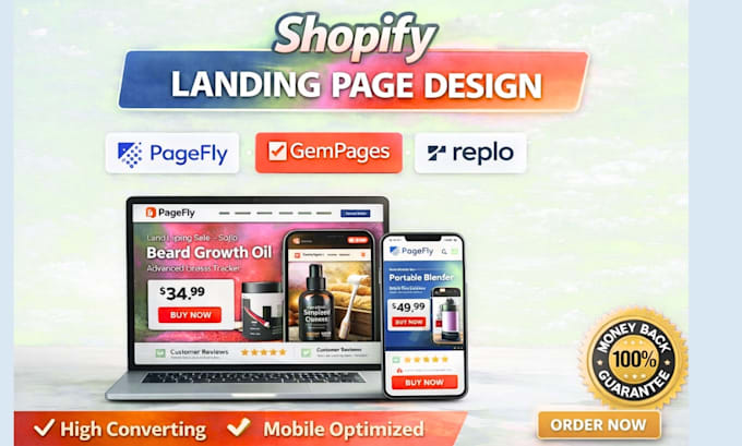 design shopify landing page with pagefly, gempage replo advertorial listicle