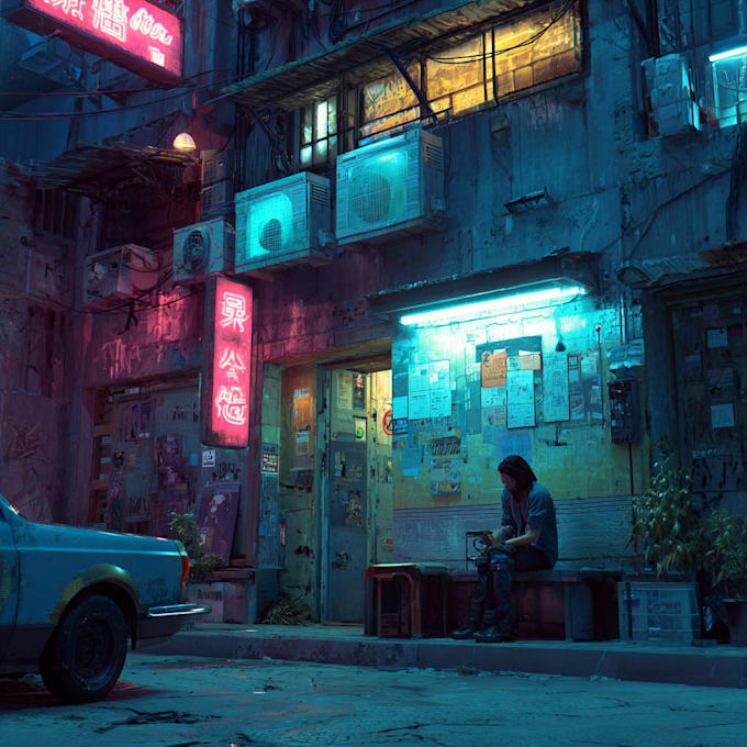 do cyberpunk futuristic city art