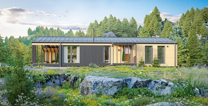 construct modular prefab house, 2d plan to 3dmodel, uk shipping container render