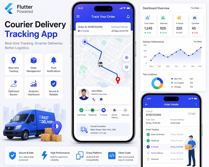 build courier delivery tracking app in flutter for transportation and logistics