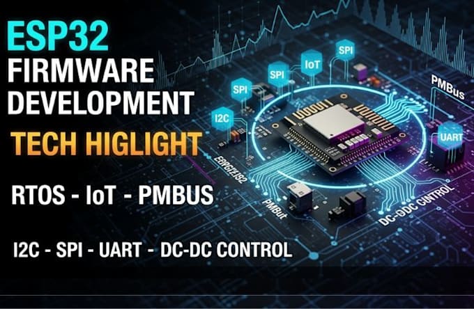 develop esp32 firmware with rtos, iot, i2c, spi pmbus uart and dc dc control