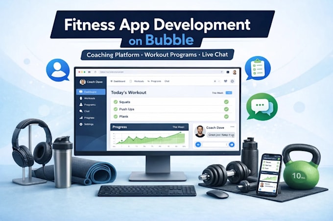 develop fitness coaching app on bubble user profiles, workout program, live chat
