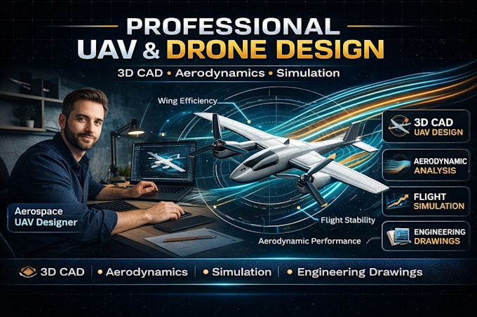 design drone or uav aircraft, 3d cad model , aerodynamic analysis and simulation