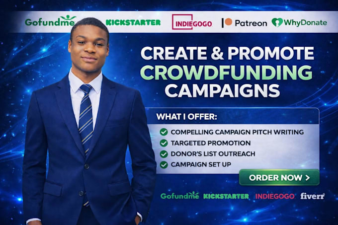 promote your crowdfunding campaign for gofundme, indiegogo, kickstarter, patreon