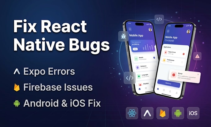 fix react native bugs, expo errors, firebase issues in mobile app