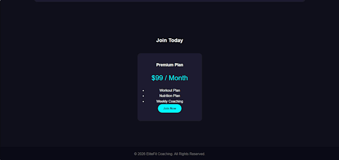 create a modern dark fitness landing page using HTML CSS