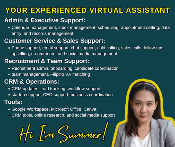 be your virtual assistant executive admin sales or manager