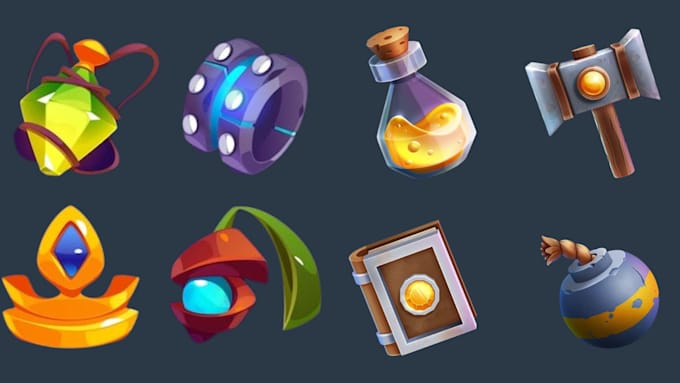 create 2d game icons, assets, props, items and objects for games