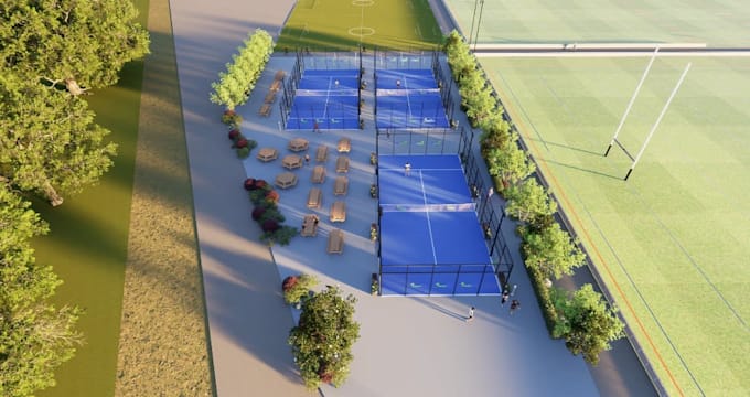 develop sport complex facility,padel court concept, recreational area rendering