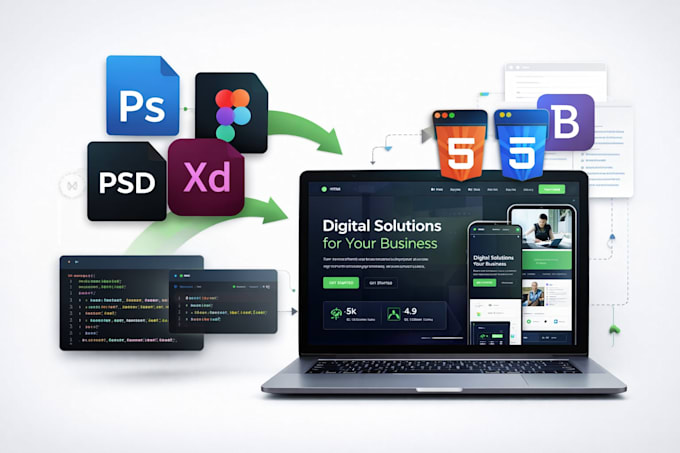 convert PSD, figma, xd to responsive HTML CSS bootstrap landing page