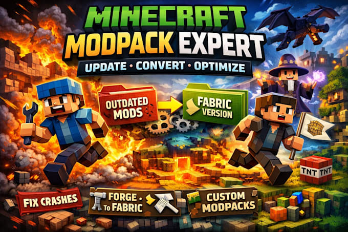 create or fix minecraft modpack update old mods, convert forge mods to fabrics